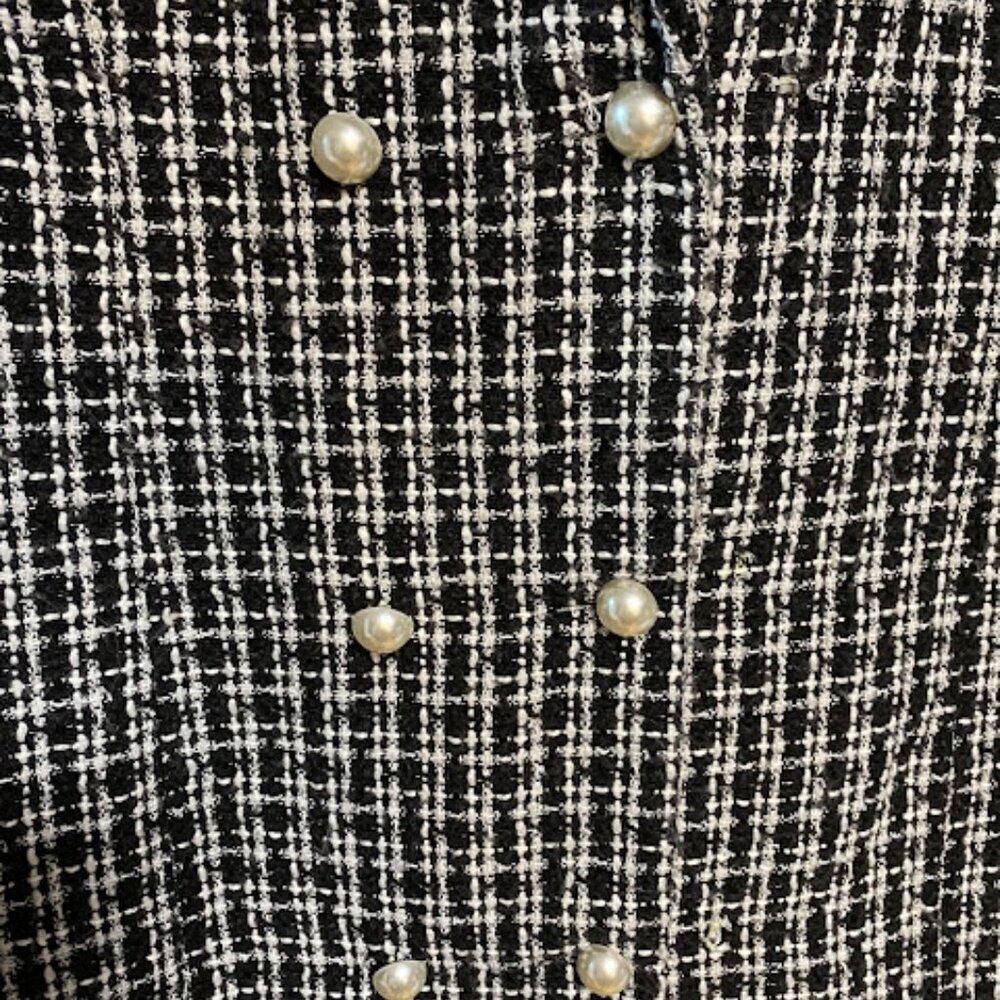 Kaylee Kollection Black & White Plaid Tweed Double-Breasted Coat Size M - Picture 4 of 9